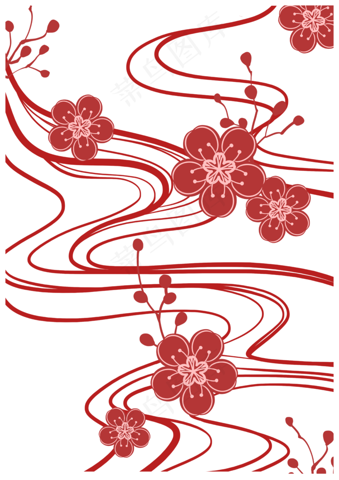 日本浮世绘梅花云水纹,免抠元素(2480X3508(DPI:300))psd模版下载