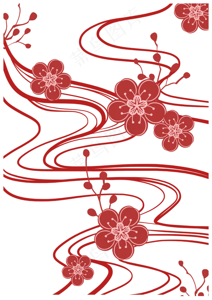 日本浮世绘梅花云水纹,免抠元素(2480X3508(DPI:300))psd模版下载