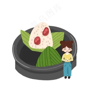 免扣端午习俗端午粽子女孩吃粽子