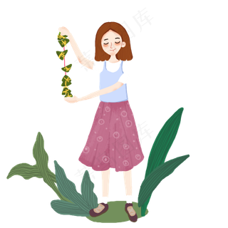 端午手拿粽子女孩png素材