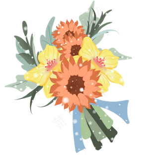 暖色系浪漫手绘新娘婚礼捧花