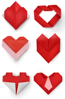 手绘多种心形折纸素材,免抠元素