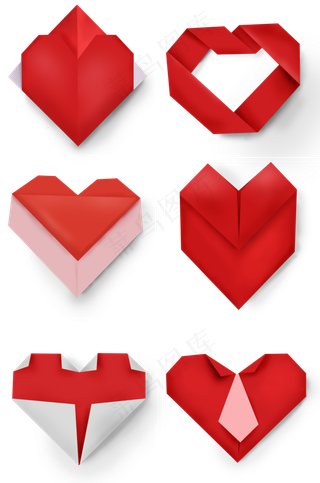 手绘多种心形折纸素材,免抠元素