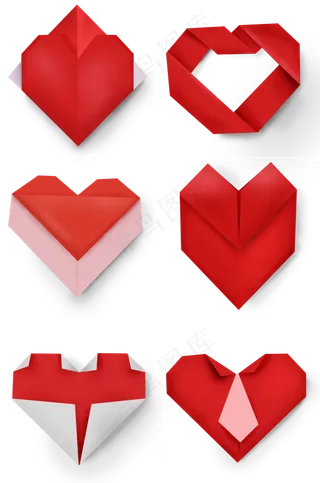 手绘多种心形折纸素材,免抠元素