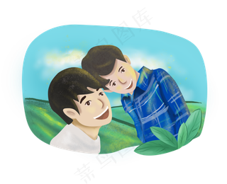 父亲节手绘郊游父子
