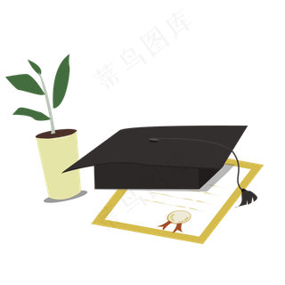 带有植物的学士帽,免抠元素