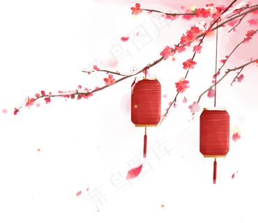 元宵节积雪梅花灯笼组合,免抠元素