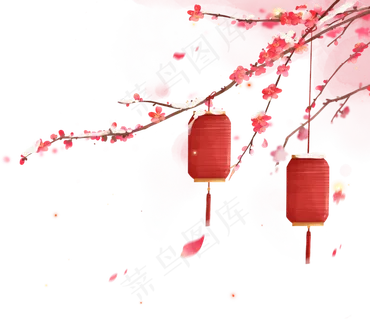 元宵节积雪梅花灯笼组合,免抠元素