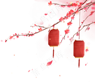 元宵节积雪梅花灯笼组合,免抠元素