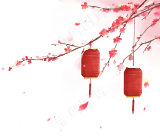 元宵节积雪梅花灯笼组合,免抠元素