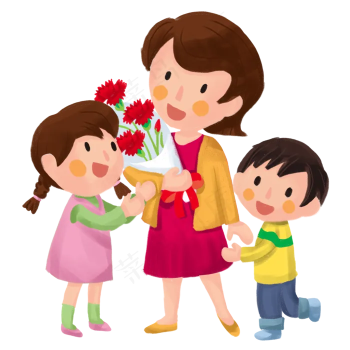 妇女节妈妈和孩子卡通手绘素材免,免抠元素