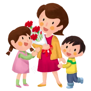 妇女节妈妈和孩子卡通手绘素材免,免抠元素