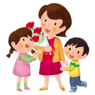 妇女节妈妈和孩子卡通手绘素材免,免抠元素