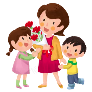 妇女节妈妈和孩子卡通手绘素材免,免抠元素