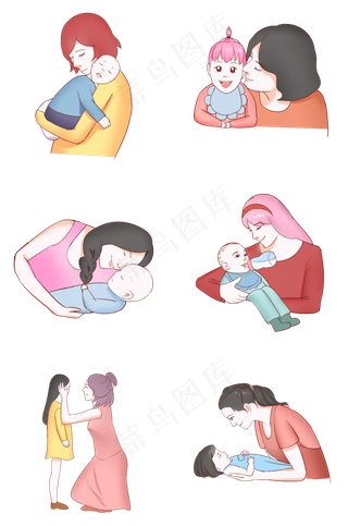 三八妇女节母亲节母亲和孩子系列,免抠元素