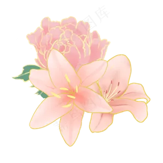 节日金边粉色手绘花叶装饰,免抠元素 节日金边粉色手绘花叶装饰,免抠元素