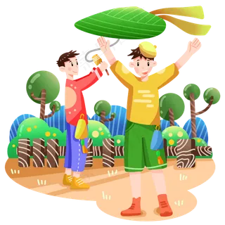 端午节放风筝粽子野外人物免抠素