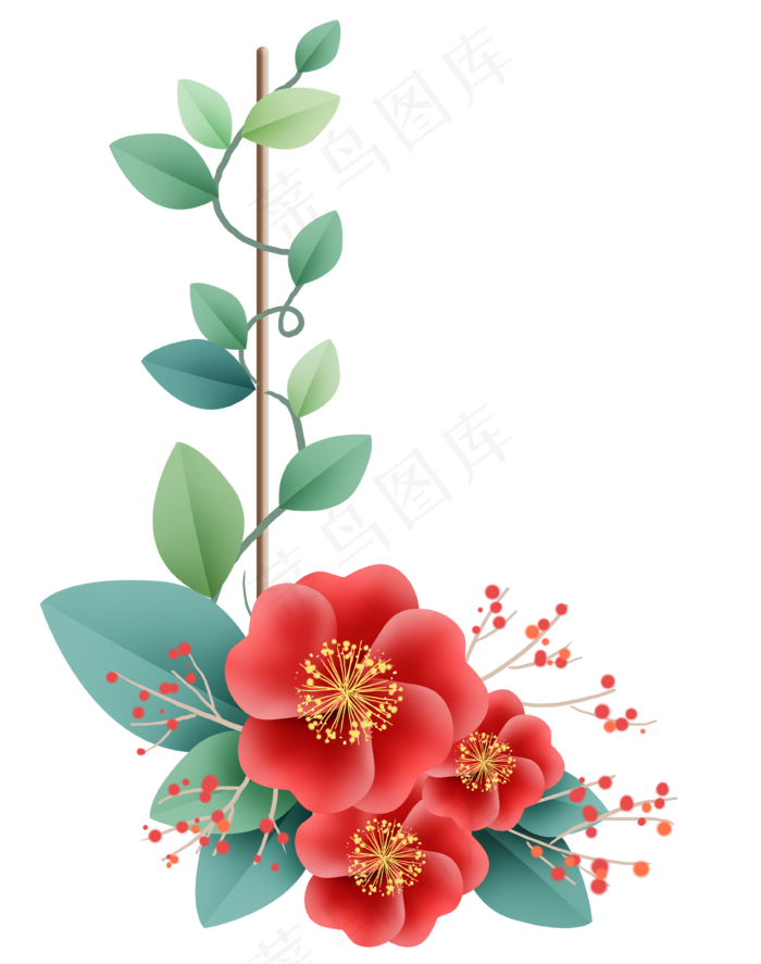 红色的花和叶子