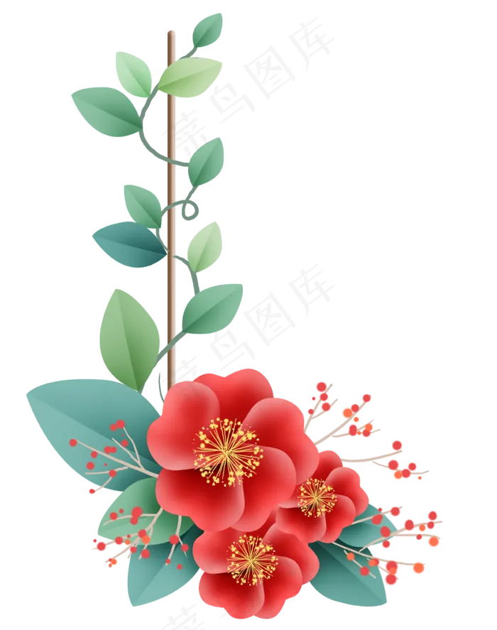 红色的花和叶子