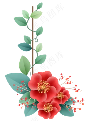 红色的花和叶子