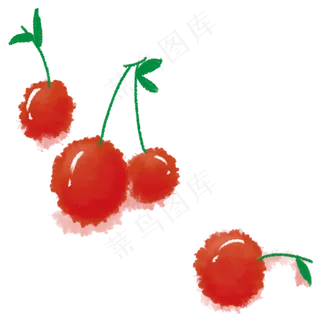 水彩风格手绘樱桃三两只