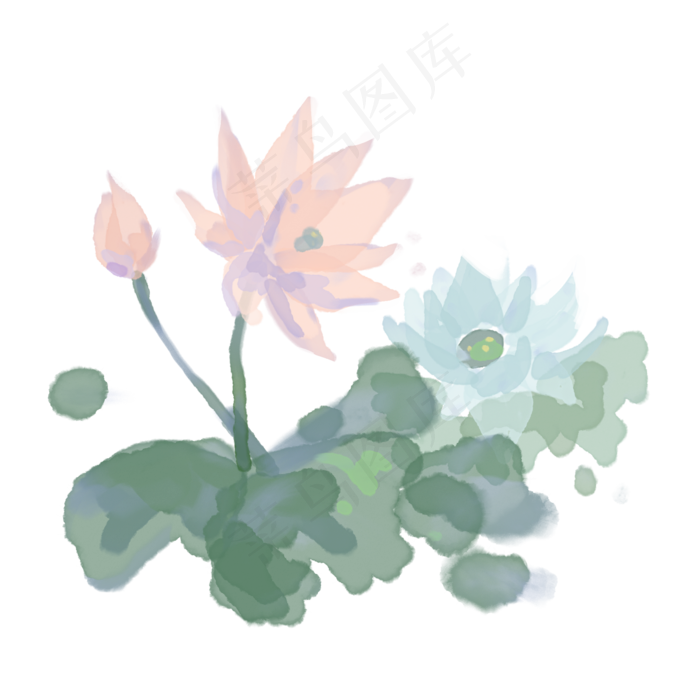 荷花水墨装饰手绘