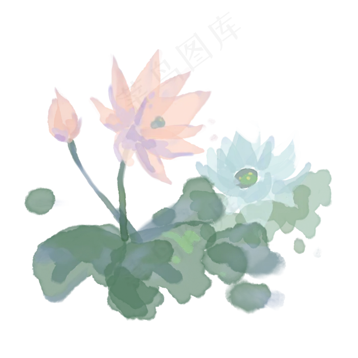 荷花水墨装饰手绘(2000X2000(DPI:300))psd模版下载