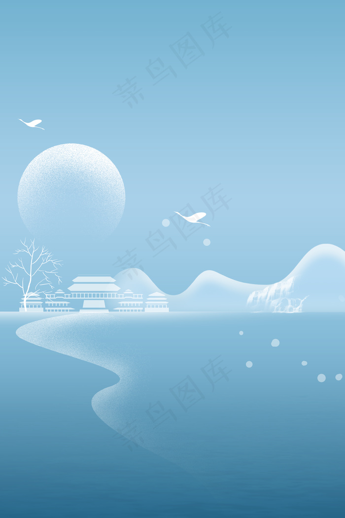 蓝色房地产创意古风背景合成