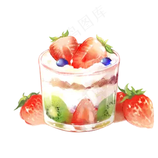 清新草莓酸奶水果杯