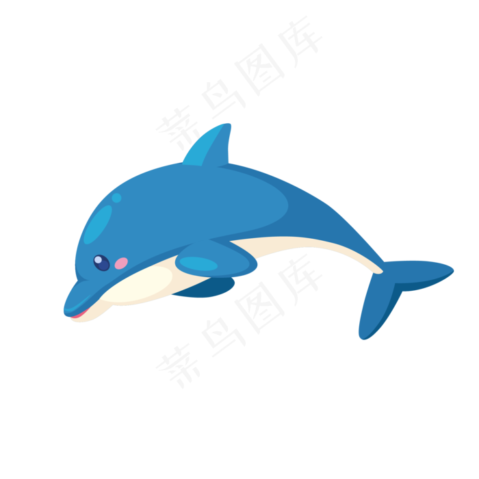 可爱的蓝色海豚插画,免抠元素