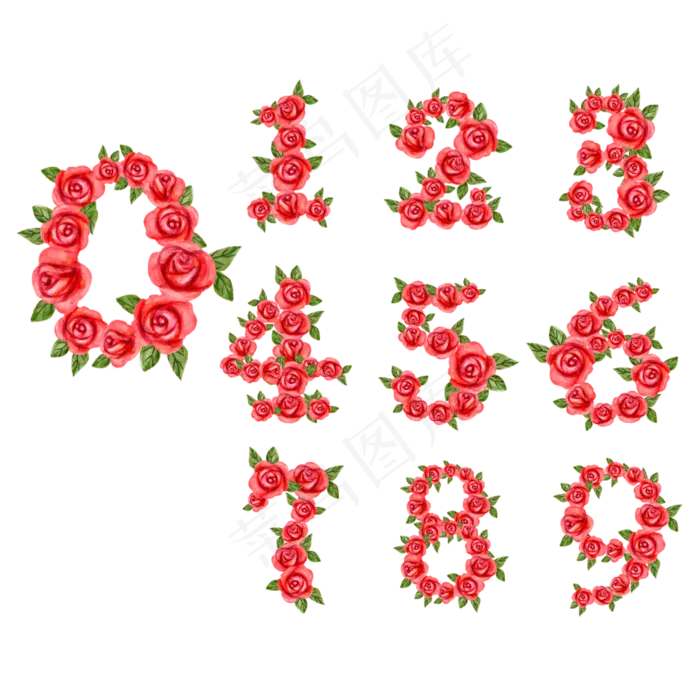 玫瑰花数字原创字(3000X3000(DPI:300))psd模版下载