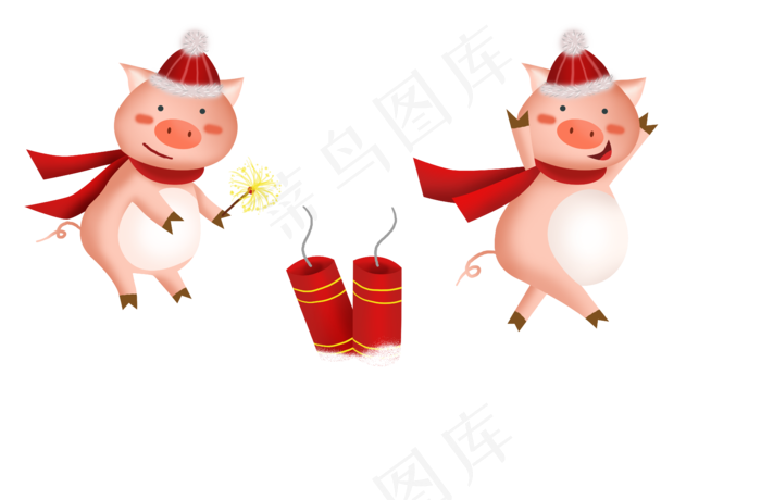 2019猪年雪地里点炮竹的小猪,免抠元素