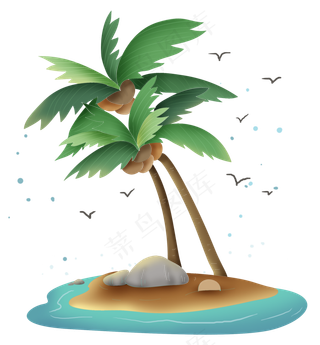 夏日海岛度假海边椰子树,免抠元素