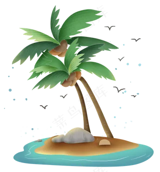 夏日海岛度假海边椰子树,免抠元素