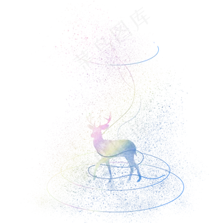 梦幻风格炫彩麋鹿手绘免抠图