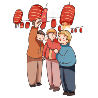 2019卡通人物元宵节逛灯会,免抠元素