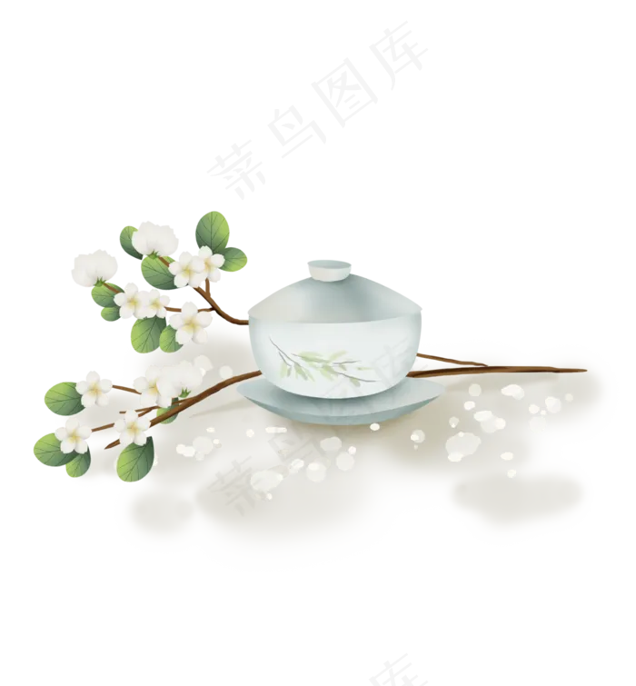 古风苹果花与茶碗(2000X2158(DPI:299))psd模版下载