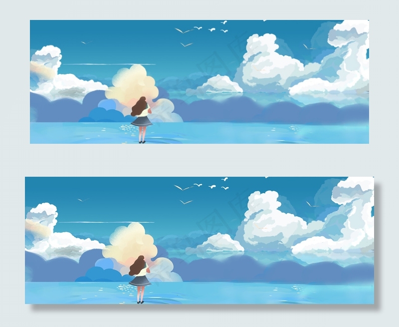 手绘云背景banner