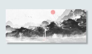 复古中国风日出山水画