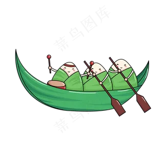 端午节粽子划龙舟绿色手绘PNG素材,免抠元素