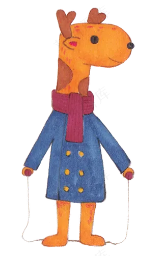 手绘水彩玩跳绳的小鹿