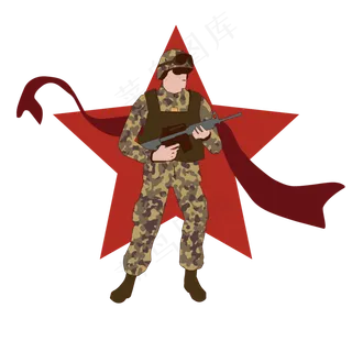 简约扁平卡通建军节陆军战士人物
