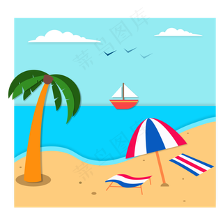 小清新海边休憩剪纸风