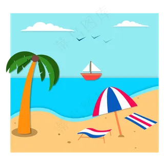 小清新海边休憩剪纸风