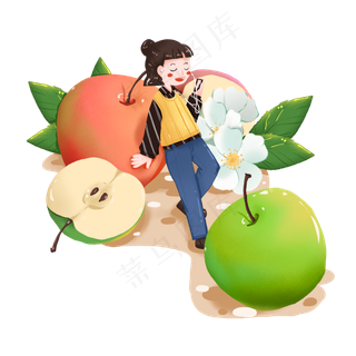 趣味应季水果之秋天苹果和听歌女