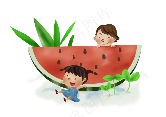 暑假夏日夏季大暑小暑吃西瓜(4961X3508(DPI:300))psd模版下载