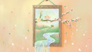 橙色唯美卡通小清新春季春天油画质感配图