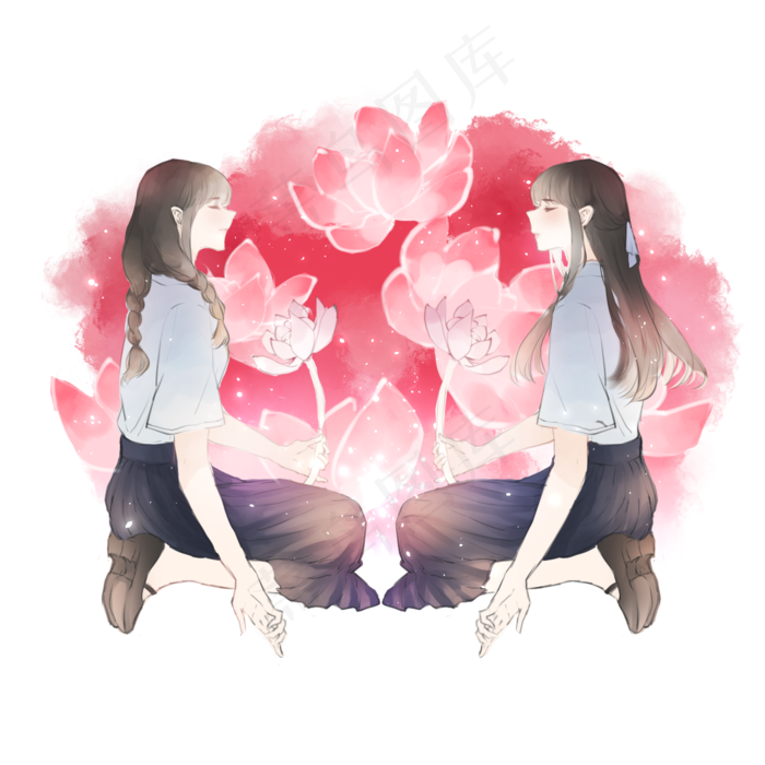 二十四节气夏至女孩和荷花