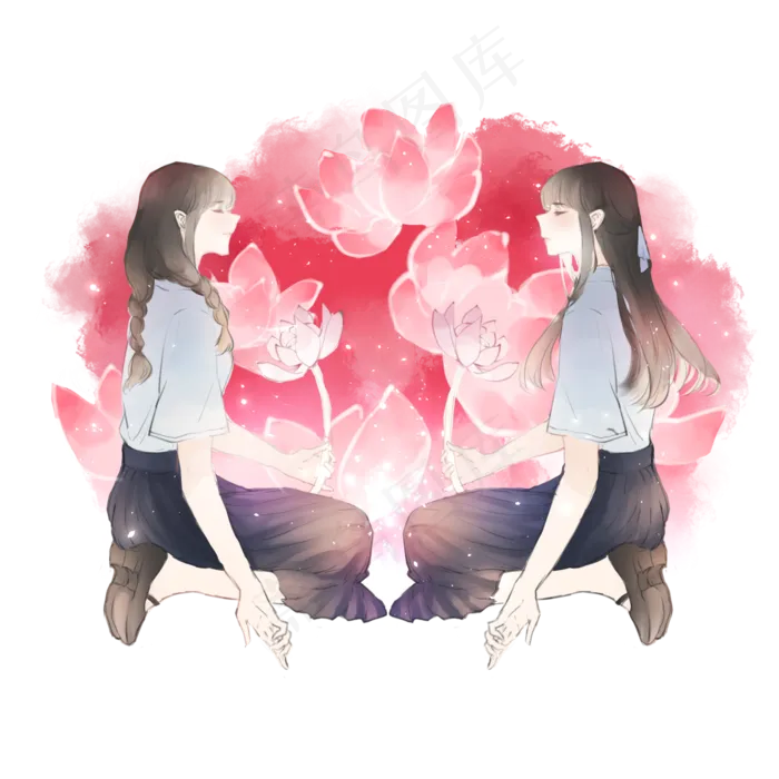二十四节气夏至女孩和荷花(1250X1250(DPI:300))psd模版下载
