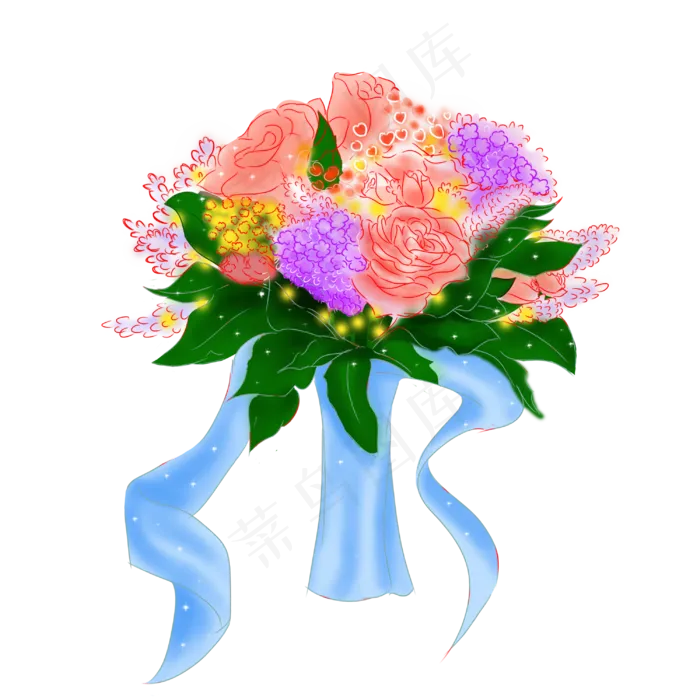 情人节新娘浪漫手绘捧花(3000X3000(DPI:300))psd模版下载